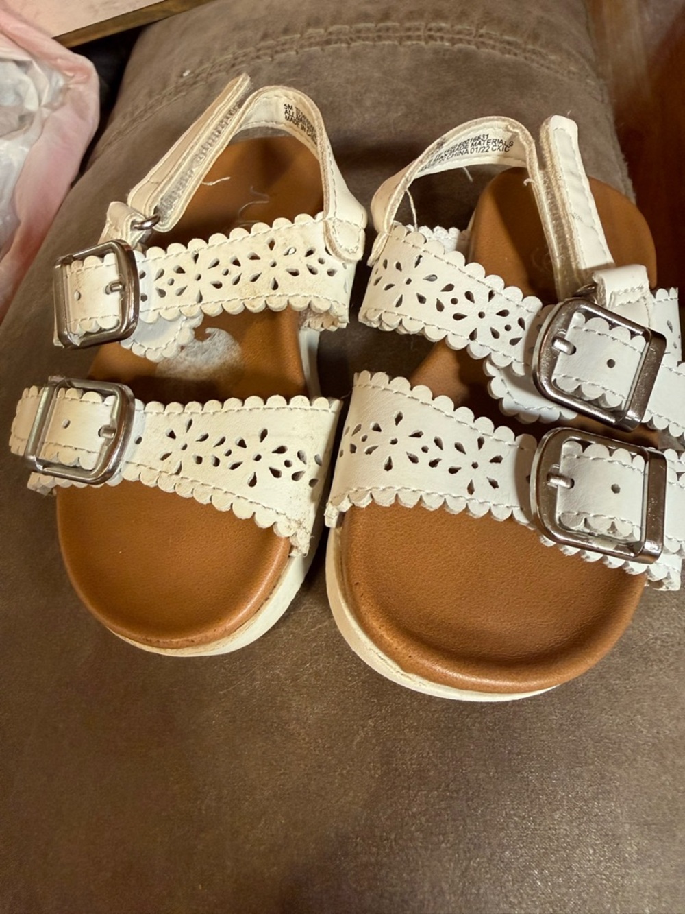 White Laser-Cut Buckle Toddler Sandals